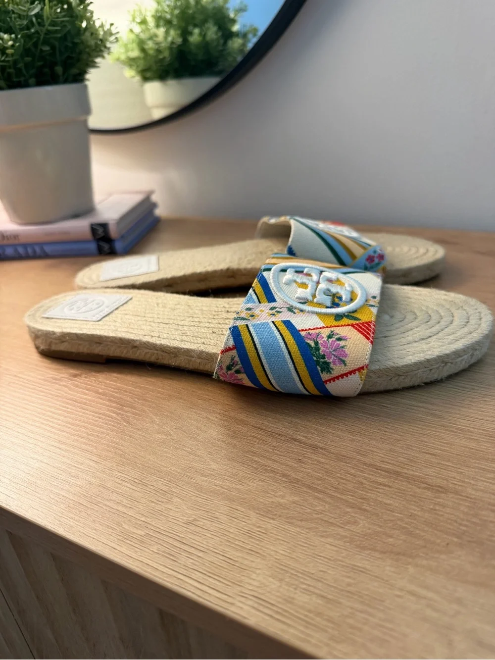 Tory Burch Benton Multicolor Stripe & Floral Canvas Espadrille Slides